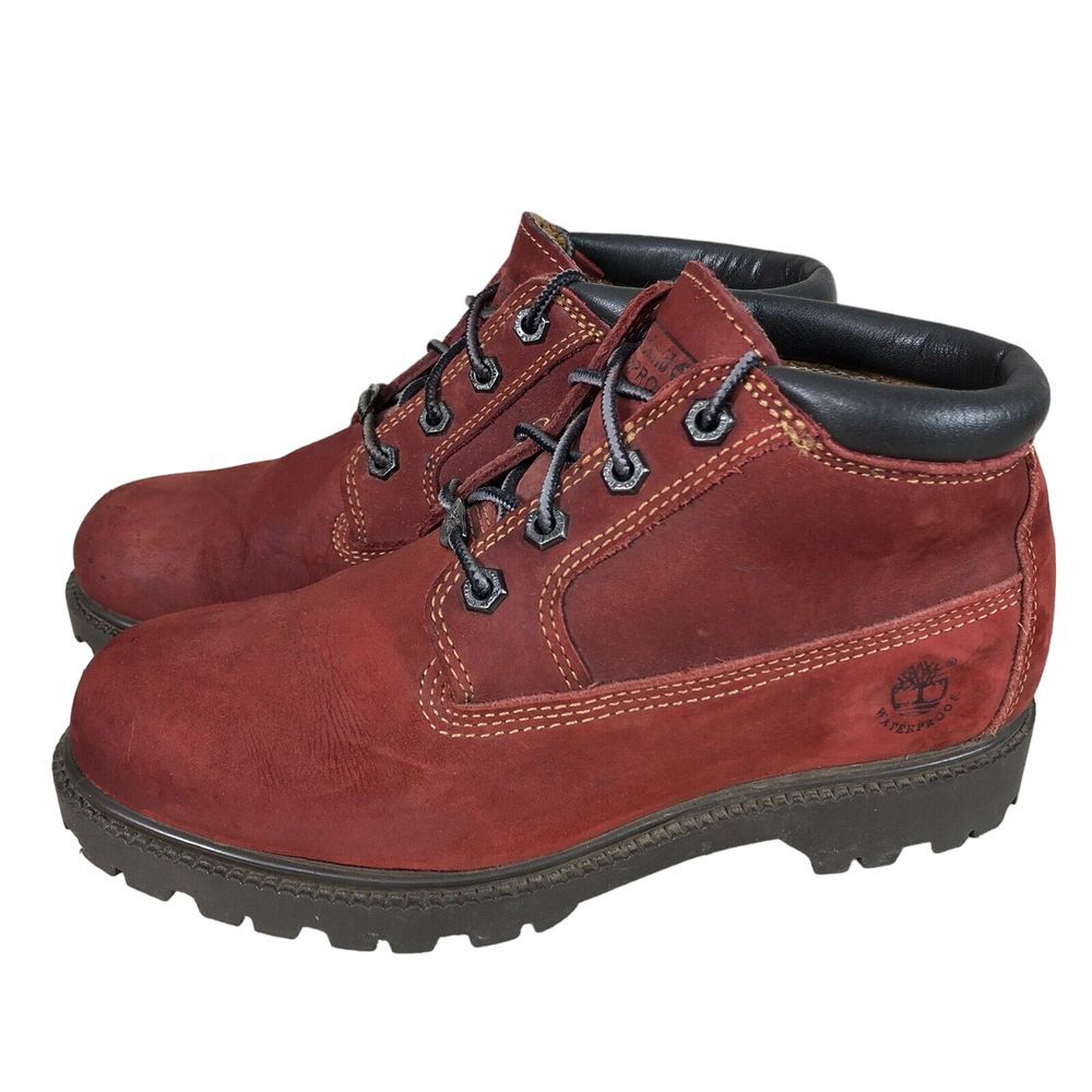 Timberland‎ Womens Size 7.5 M Red Leather Premium Hiking Ankle Boots Waterproof